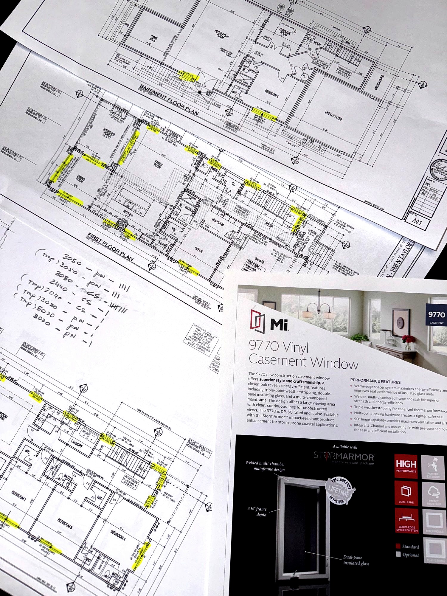 Window specifications and floor plan